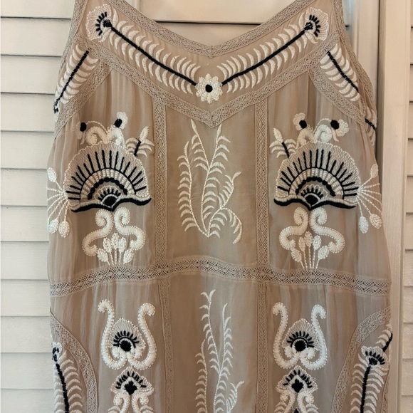 Maeve Beige Embroidered Slip Dress - Picture 3 of 13